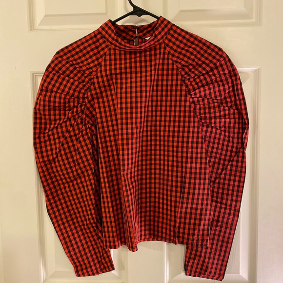 NWT H&M Gingham Puff Sleeve Top - Picture 1 of 4